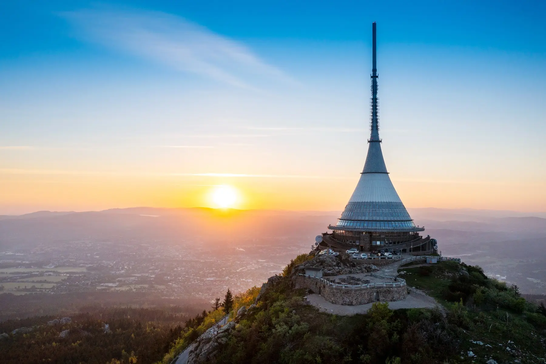 Jested Tower futuristic hyperboloid mountain hotel near Liberec